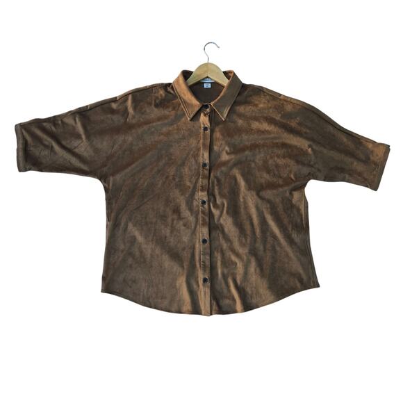 Coldwater Creek Womens Western Lagom Oversized Faux Suede Button Down Shirt PXL - Picture 1 of 11